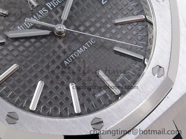 ROYAL OAK 41MM 15400 SS APSF 1:1 BEST EDITION GRAY TEXTURED DIAL ON BLACK RUBBER STRAP SA3120 SUPER CLONE V3