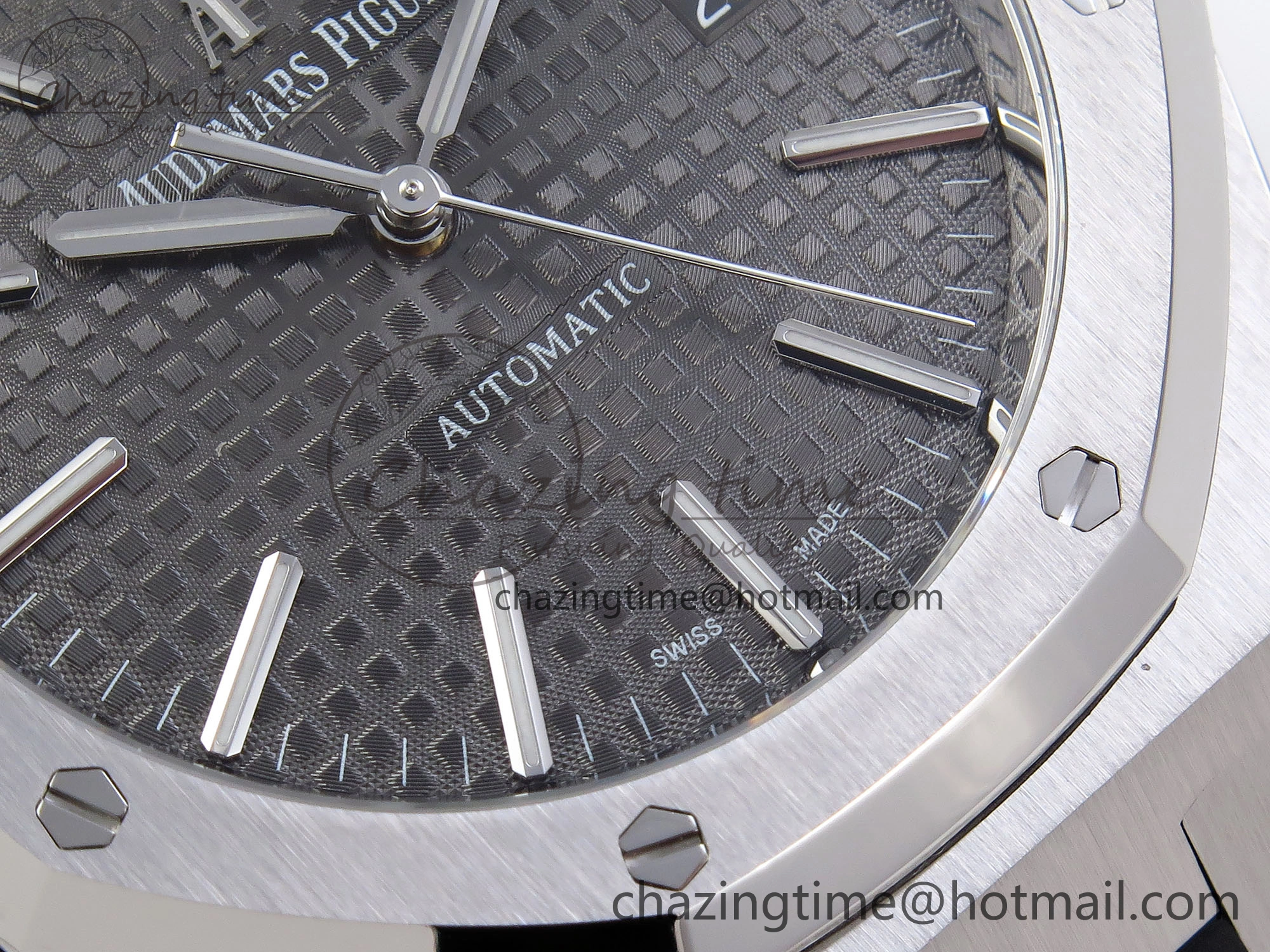 ROYAL OAK 41MM 15400 SS APSF 1:1 BEST EDITION GRAY TEXTURED DIAL ON BLACK RUBBER STRAP SA3120 SUPER CLONE V3
