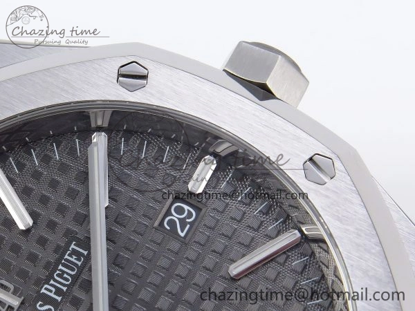 ROYAL OAK 41MM 15400 SS APSF 1:1 BEST EDITION GRAY TEXTURED DIAL ON BLACK RUBBER STRAP SA3120 SUPER CLONE V3