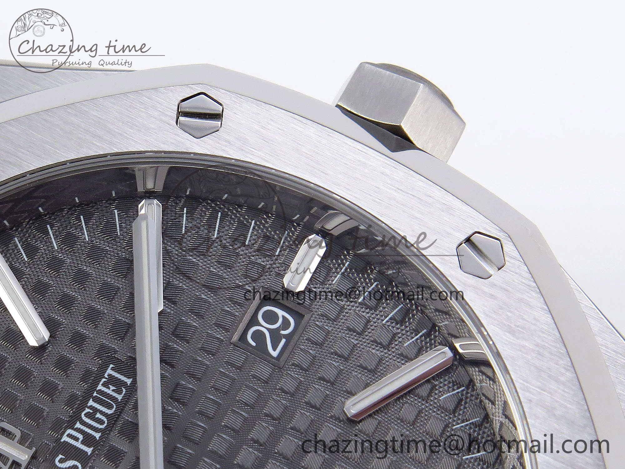 ROYAL OAK 41MM 15400 SS APSF 1:1 BEST EDITION GRAY TEXTURED DIAL ON BLACK RUBBER STRAP SA3120 SUPER CLONE V3