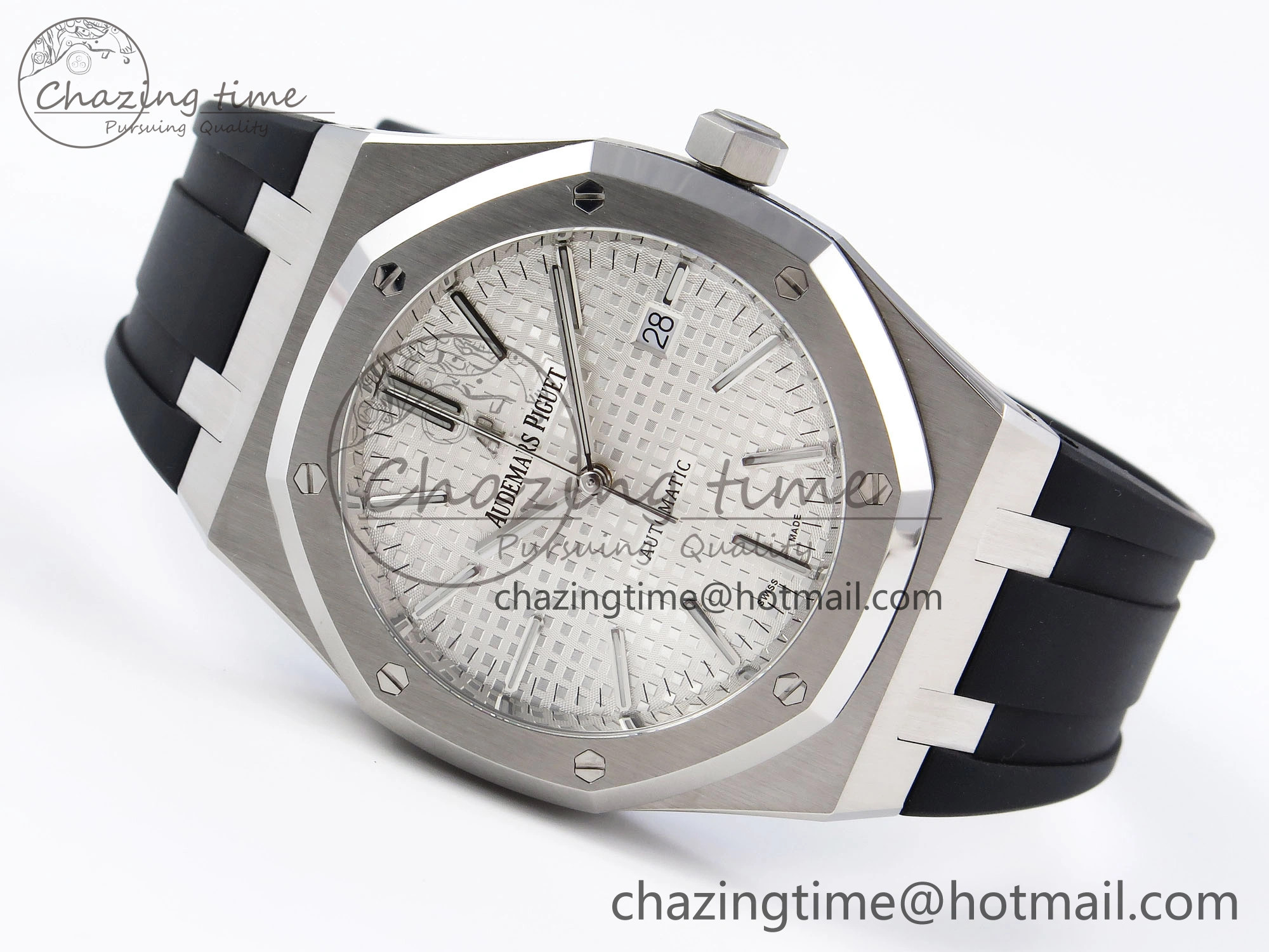 ROYAL OAK 41MM 15400 SS APSF 1:1 BEST EDITION WHITE TEXTURED DIAL ON BLACK RUBBER STRAP SA3120 SUPER CLONE V3