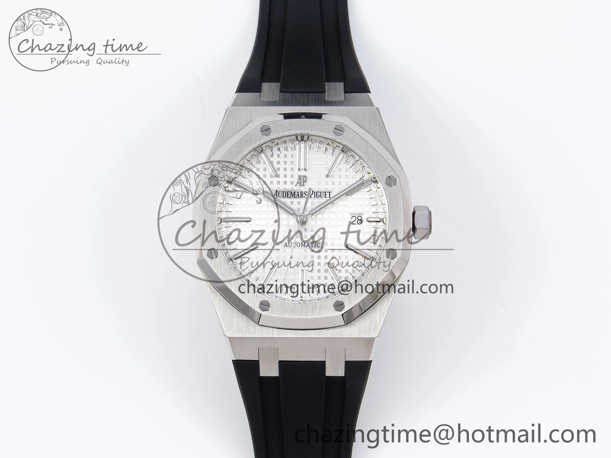 ROYAL OAK 41MM 15400 SS APSF 1:1 BEST EDITION WHITE TEXTURED DIAL ON BLACK RUBBER STRAP SA3120 SUPER CLONE V3