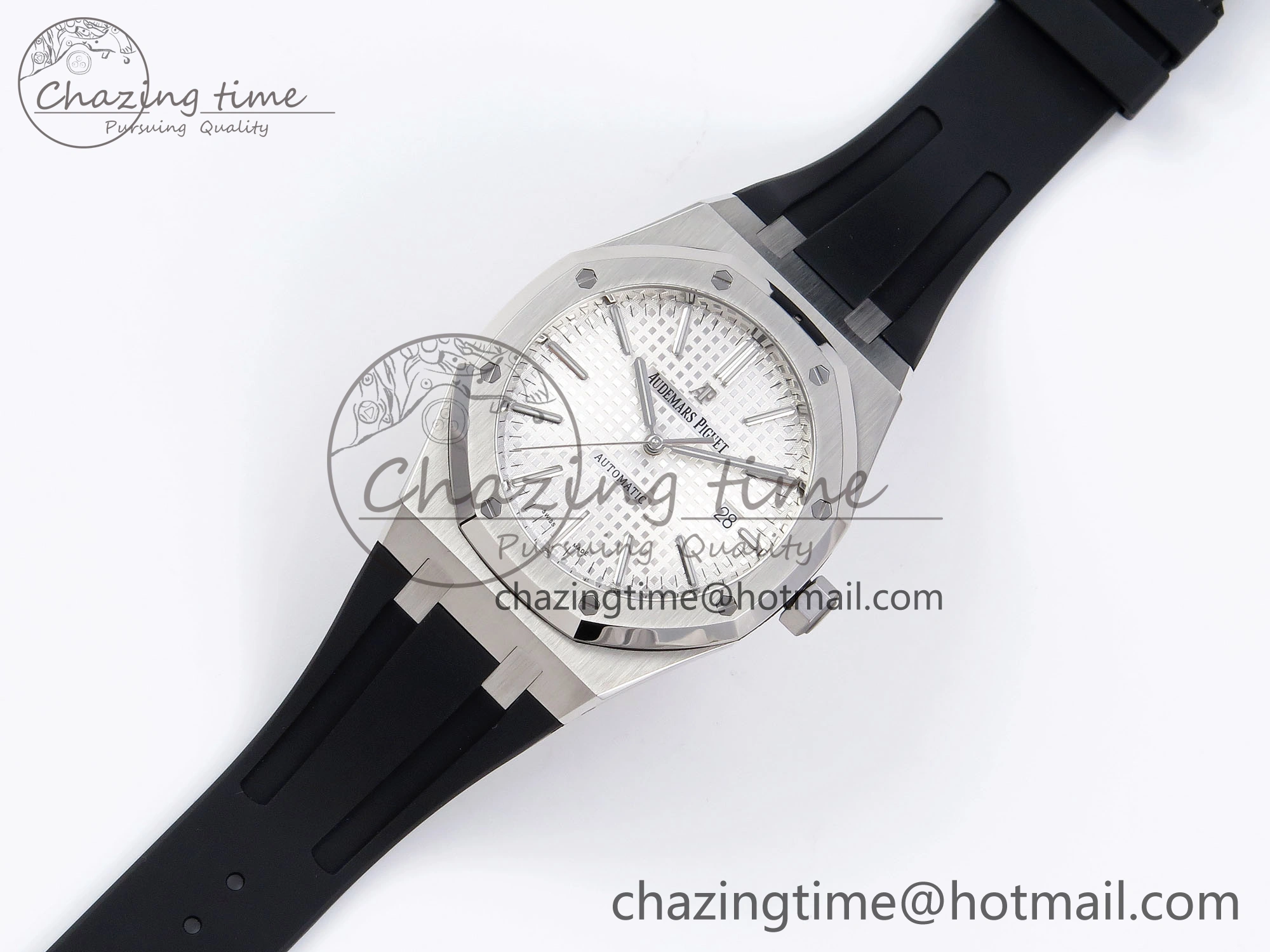 ROYAL OAK 41MM 15400 SS APSF 1:1 BEST EDITION WHITE TEXTURED DIAL ON BLACK RUBBER STRAP SA3120 SUPER CLONE V3