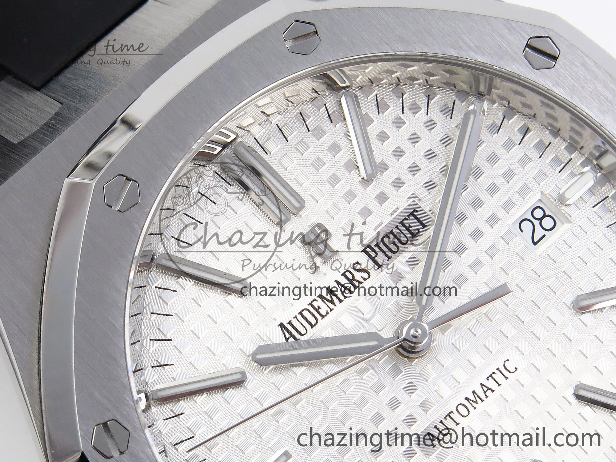 ROYAL OAK 41MM 15400 SS APSF 1:1 BEST EDITION WHITE TEXTURED DIAL ON BLACK RUBBER STRAP SA3120 SUPER CLONE V3