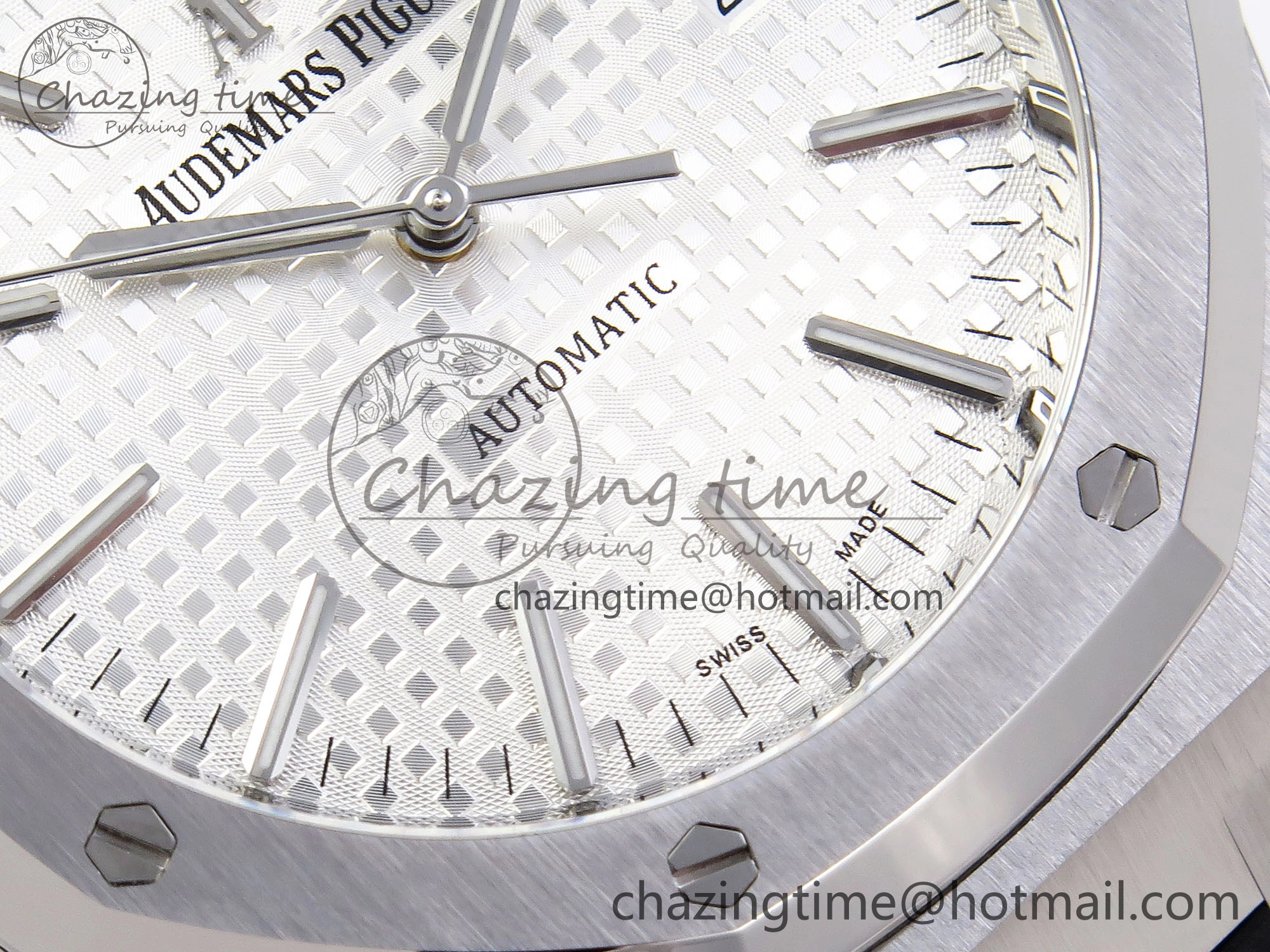 ROYAL OAK 41MM 15400 SS APSF 1:1 BEST EDITION WHITE TEXTURED DIAL ON BLACK RUBBER STRAP SA3120 SUPER CLONE V3