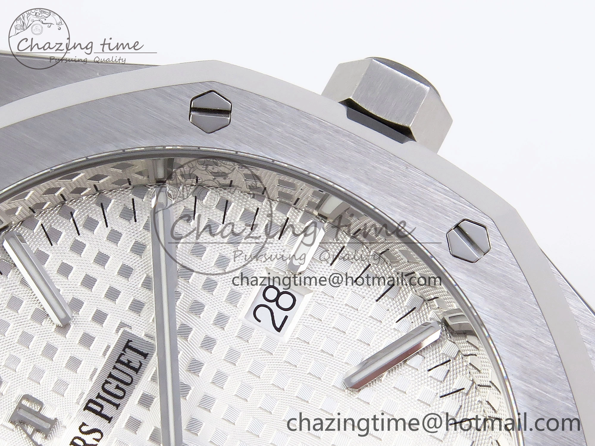 ROYAL OAK 41MM 15400 SS APSF 1:1 BEST EDITION WHITE TEXTURED DIAL ON BLACK RUBBER STRAP SA3120 SUPER CLONE V3
