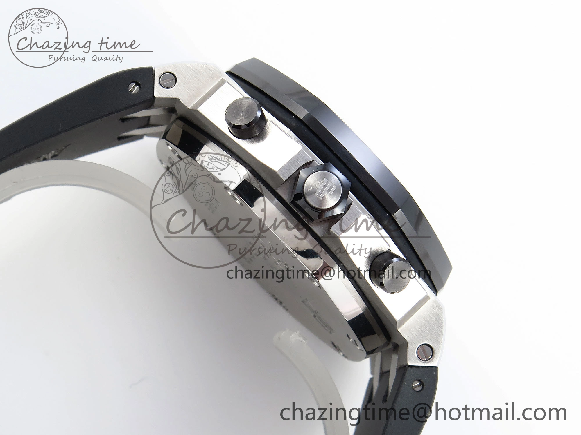 ROYAL OAK OFFSHORE 42MM SS APF 1:1 BEST EDITION BLACK DIAL WHITE MARKERS CERAMIC BEZEL ON BLACK RUBBER STRAP A7750