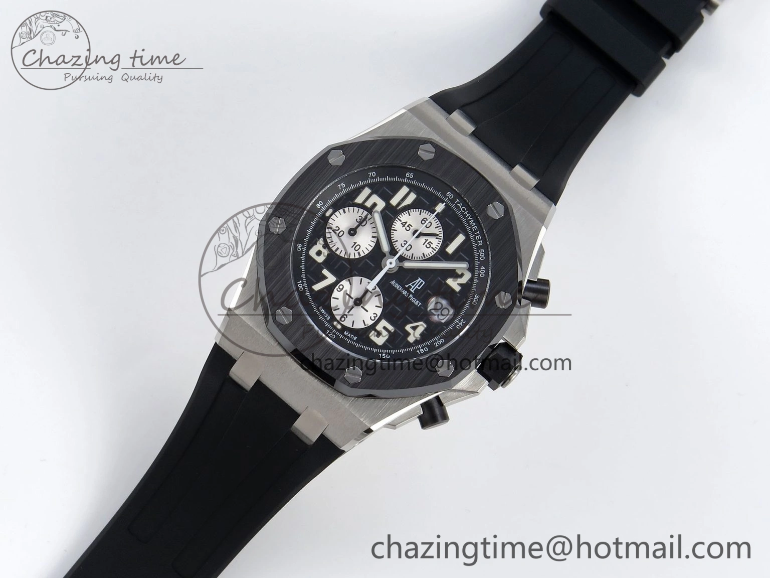 ROYAL OAK OFFSHORE 42MM SS APF 1:1 BEST EDITION BLACK DIAL WHITE MARKERS CERAMIC BEZEL ON BLACK RUBBER STRAP A7750