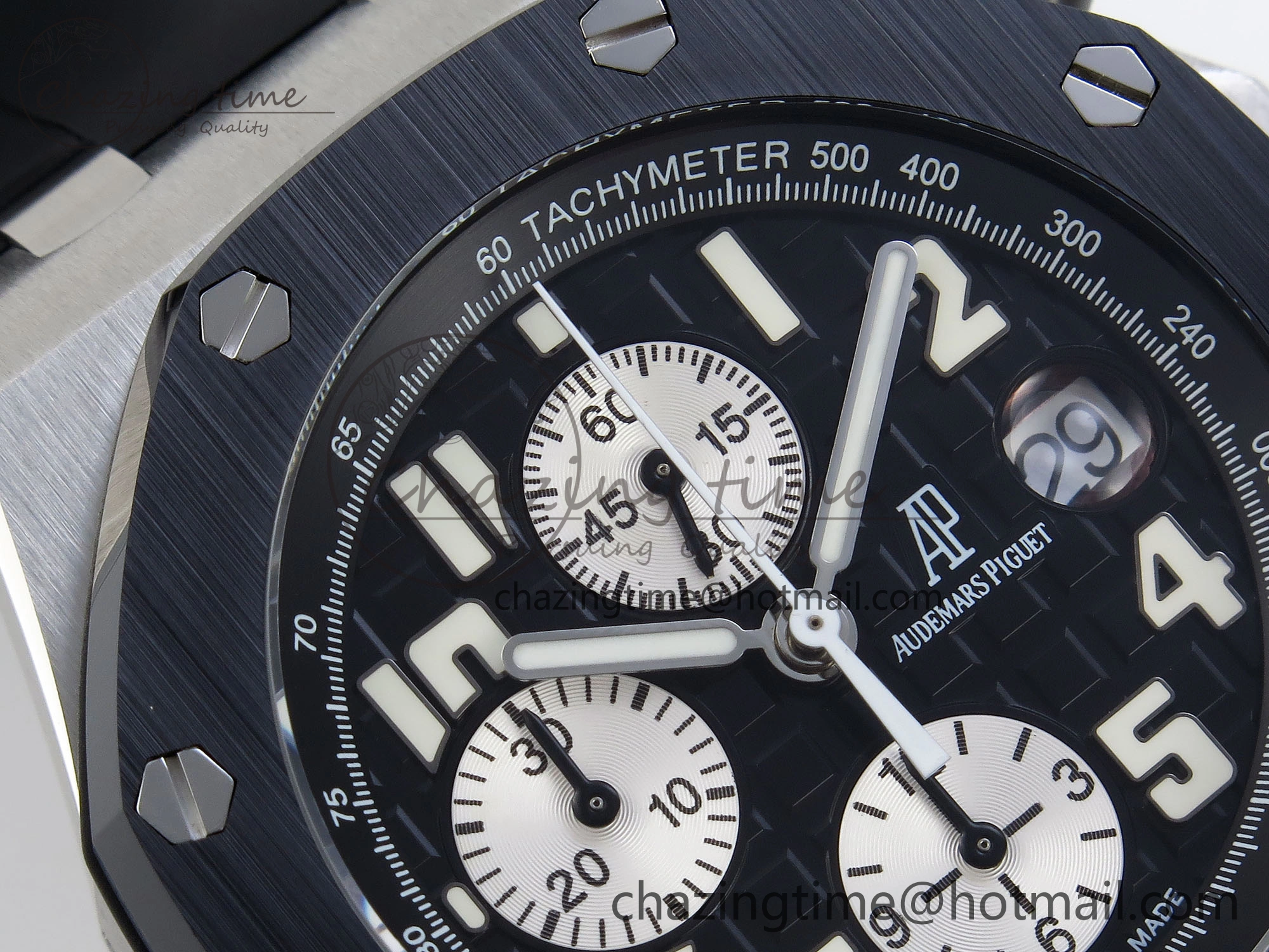 ROYAL OAK OFFSHORE 42MM SS APF 1:1 BEST EDITION BLACK DIAL WHITE MARKERS CERAMIC BEZEL ON BLACK RUBBER STRAP A7750