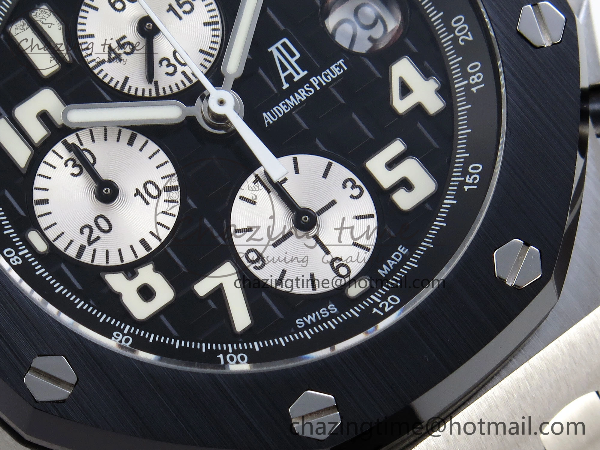 ROYAL OAK OFFSHORE 42MM SS APF 1:1 BEST EDITION BLACK DIAL WHITE MARKERS CERAMIC BEZEL ON BLACK RUBBER STRAP A7750