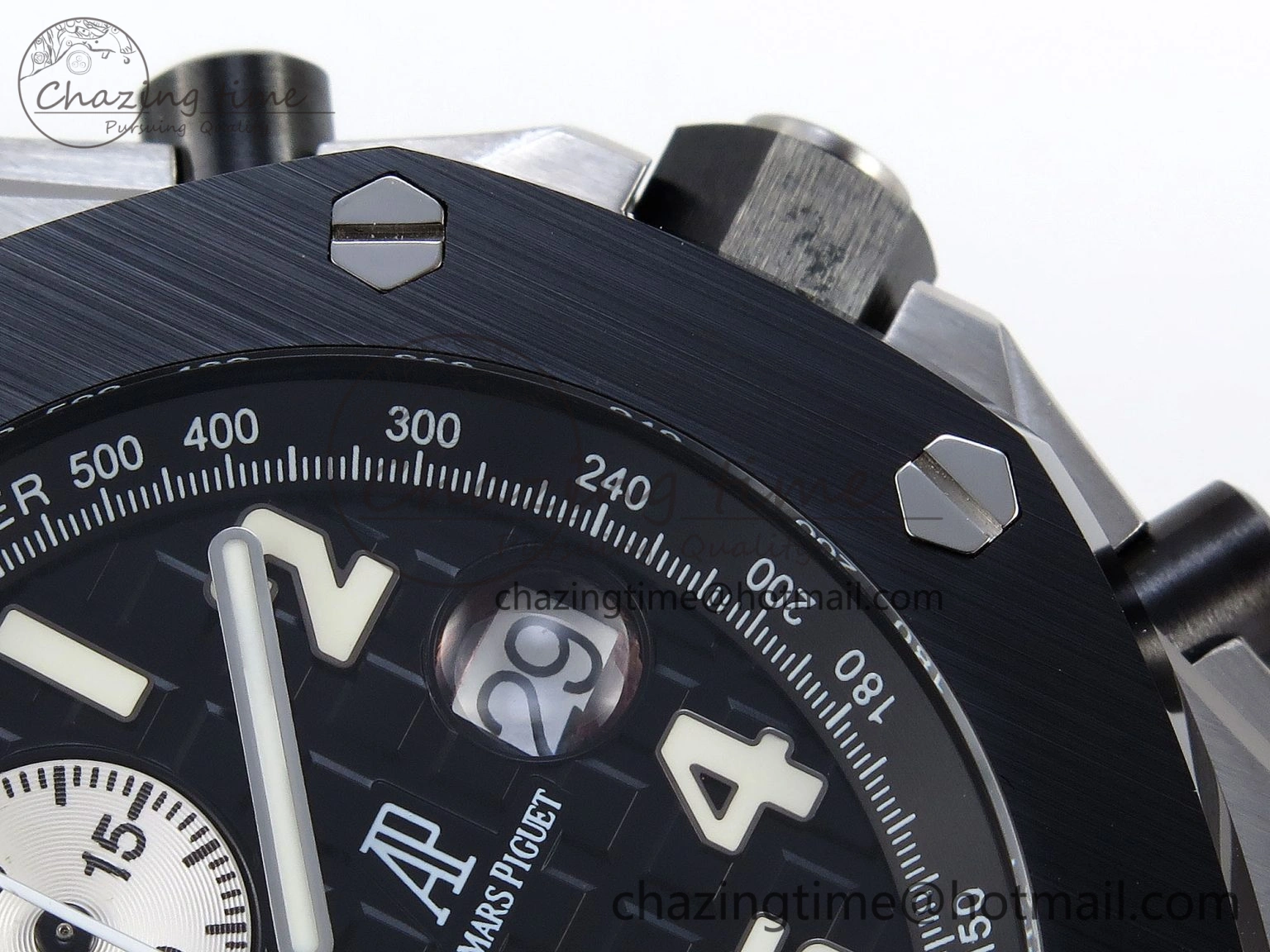 ROYAL OAK OFFSHORE 42MM SS APF 1:1 BEST EDITION BLACK DIAL WHITE MARKERS CERAMIC BEZEL ON BLACK RUBBER STRAP A7750