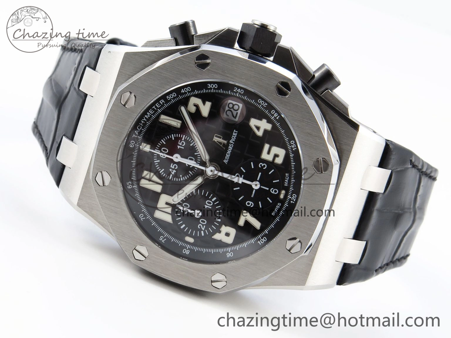 ROYAL OAK OFFSHORE 42MM SS APF 1:1 BEST EDITION BLACK DIAL WHITE MARKERS ON BLACK LEATHER STRAP A7750