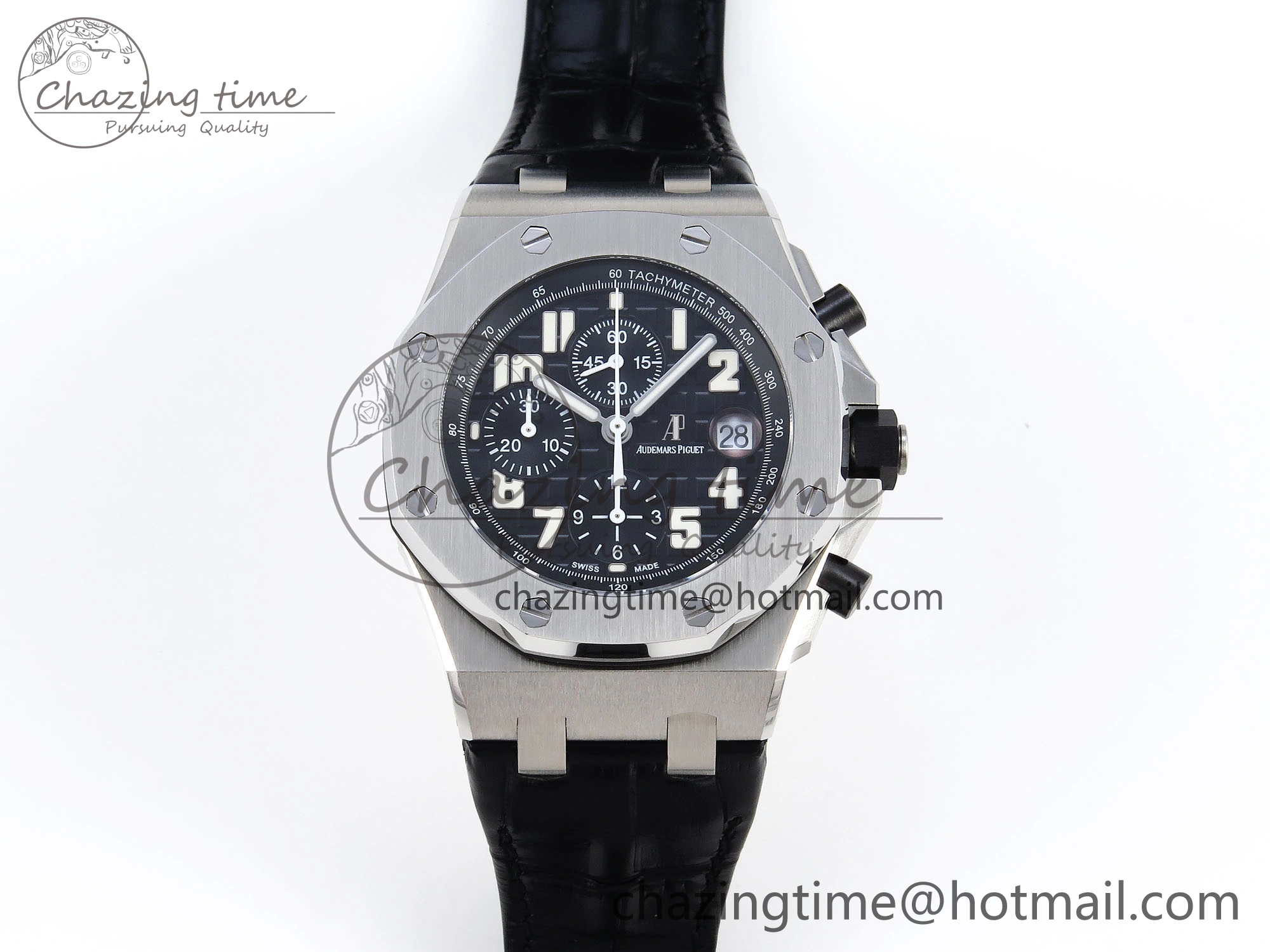 ROYAL OAK OFFSHORE 42MM SS APF 1:1 BEST EDITION BLACK DIAL WHITE MARKERS ON BLACK LEATHER STRAP A7750