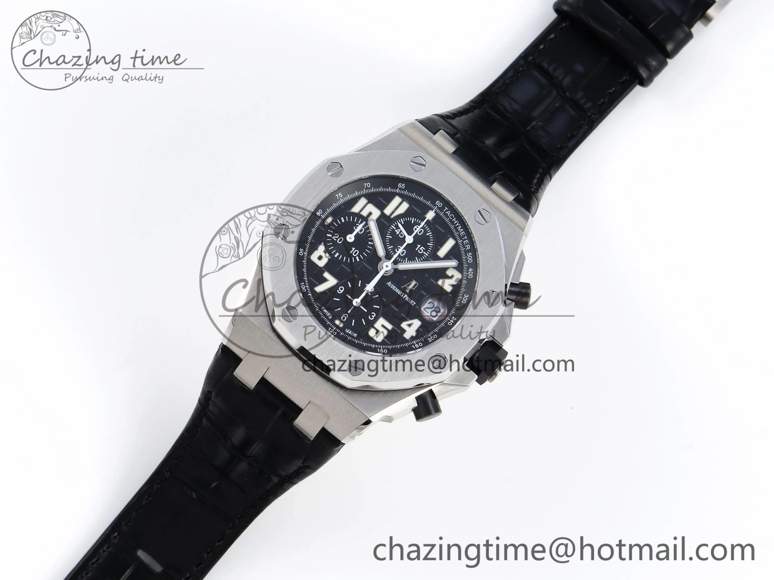 ROYAL OAK OFFSHORE 42MM SS APF 1:1 BEST EDITION BLACK DIAL WHITE MARKERS ON BLACK LEATHER STRAP A7750