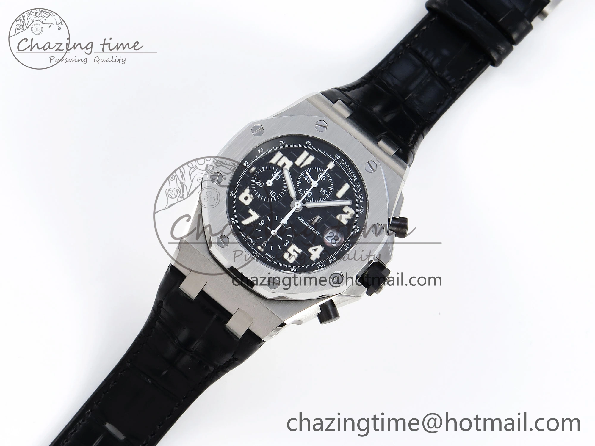 ROYAL OAK OFFSHORE 42MM SS APF 1:1 BEST EDITION BLACK DIAL WHITE MARKERS ON BLACK LEATHER STRAP A7750