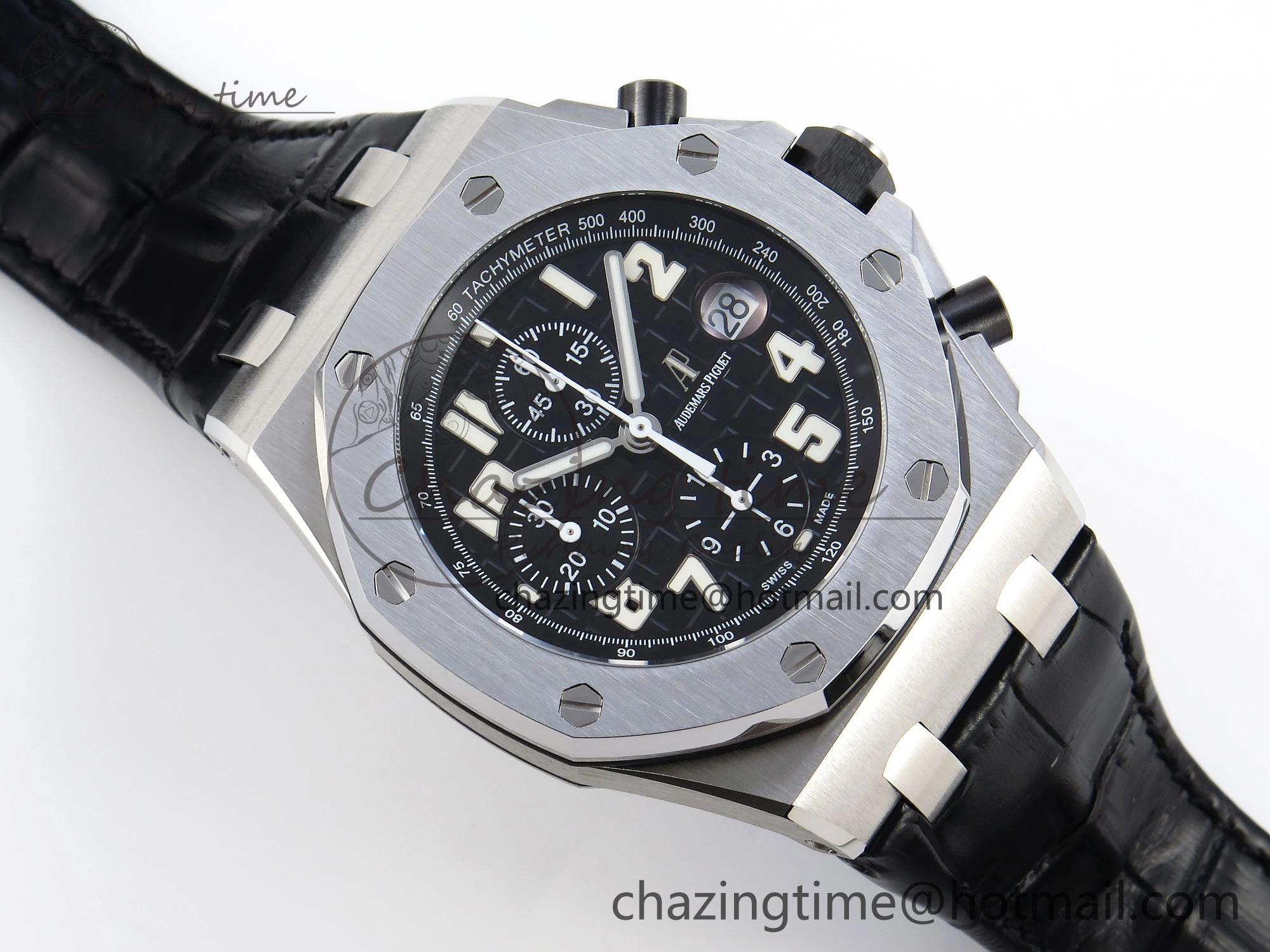 ROYAL OAK OFFSHORE 42MM SS APF 1:1 BEST EDITION BLACK DIAL WHITE MARKERS ON BLACK LEATHER STRAP A7750