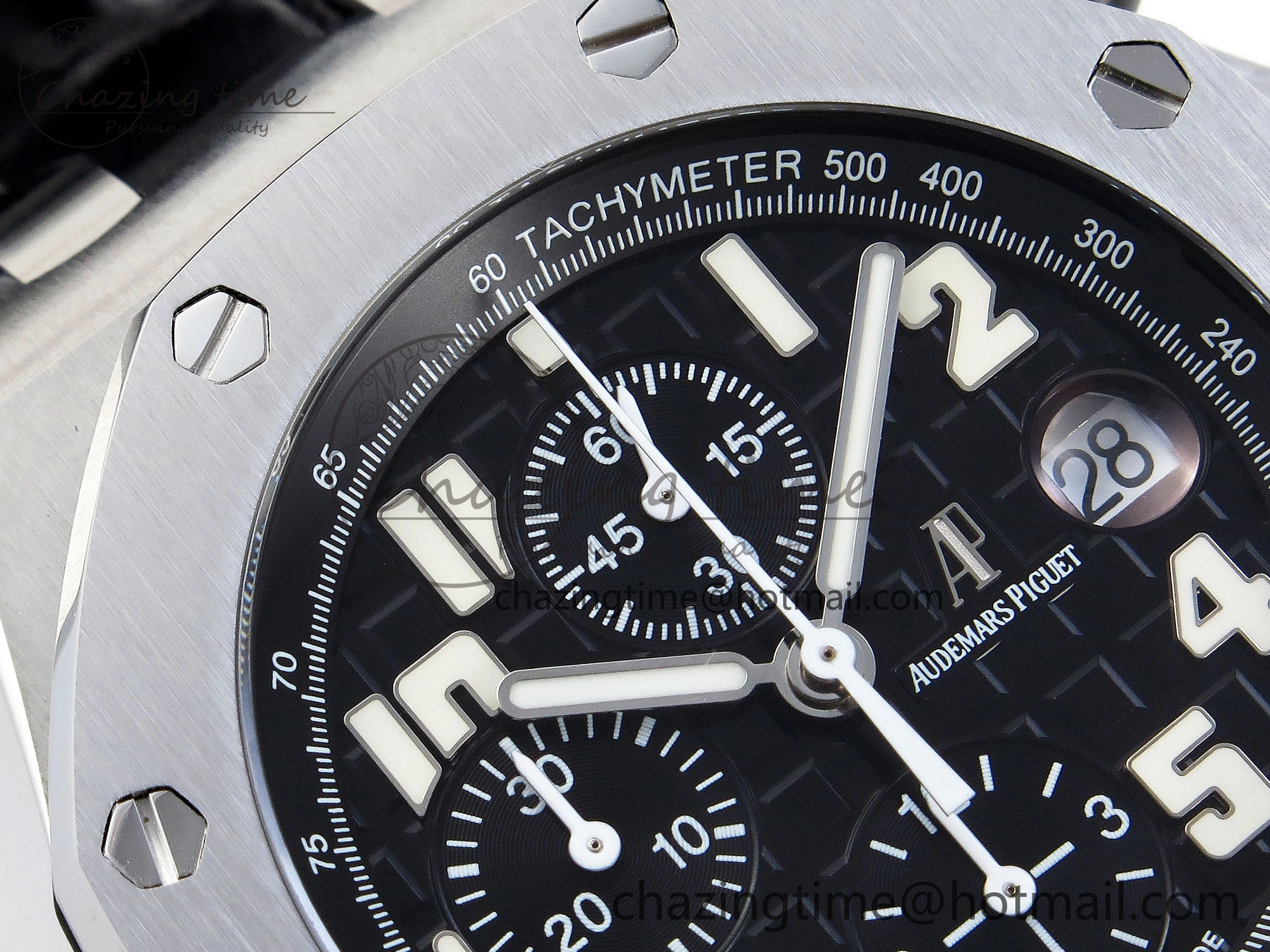 ROYAL OAK OFFSHORE 42MM SS APF 1:1 BEST EDITION BLACK DIAL WHITE MARKERS ON BLACK LEATHER STRAP A7750