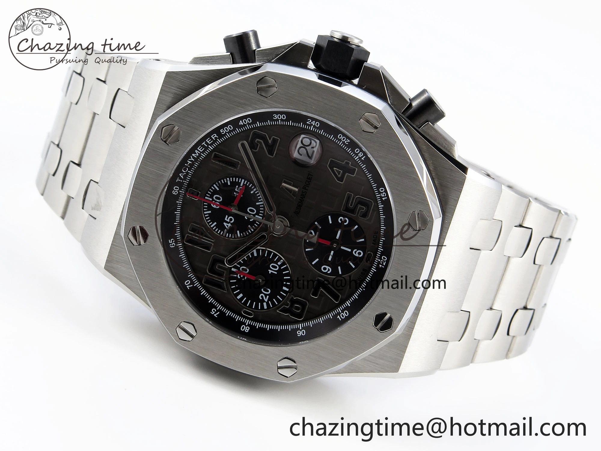 ROYAL OAK OFFSHORE 42MM SS APF 1:1 BEST EDITION GRAY DIAL BLACK MARKERS ON SS BRACELET A7750