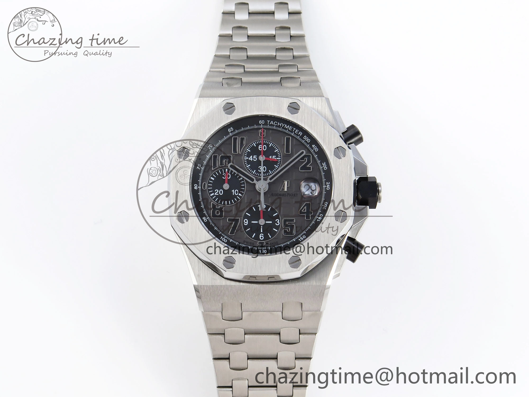 ROYAL OAK OFFSHORE 42MM SS APF 1:1 BEST EDITION GRAY DIAL BLACK MARKERS ON SS BRACELET A7750