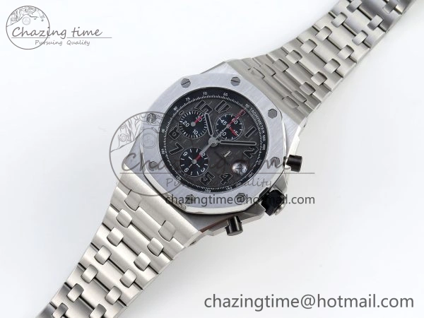 ROYAL OAK OFFSHORE 42MM SS APF 1:1 BEST EDITION GRAY DIAL BLACK MARKERS ON SS BRACELET A7750