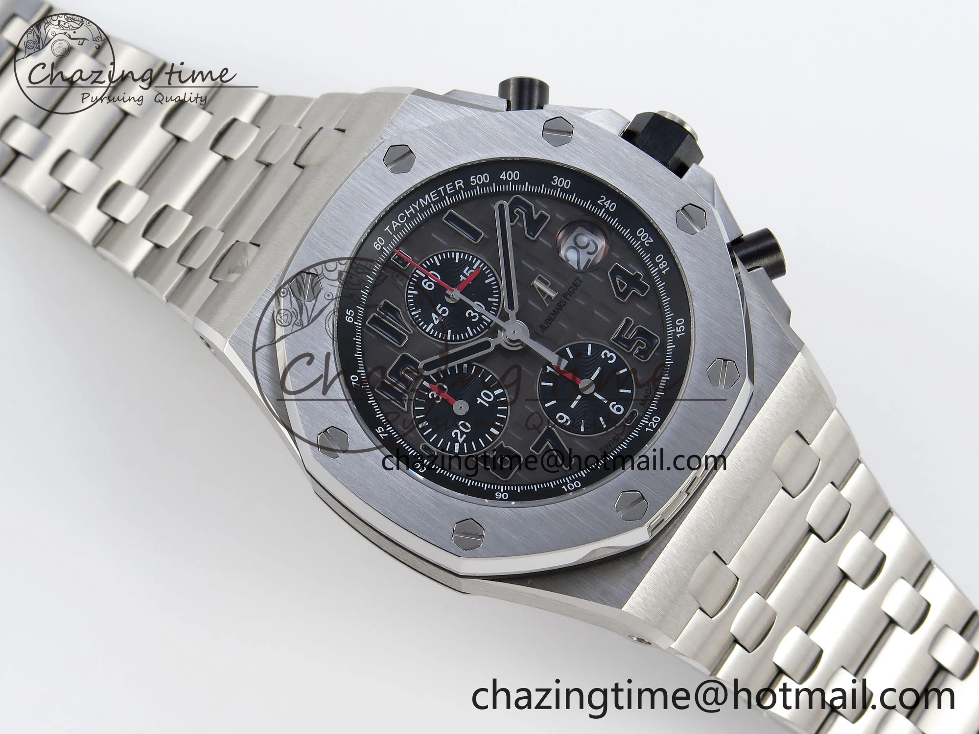 ROYAL OAK OFFSHORE 42MM SS APF 1:1 BEST EDITION GRAY DIAL BLACK MARKERS ON SS BRACELET A7750