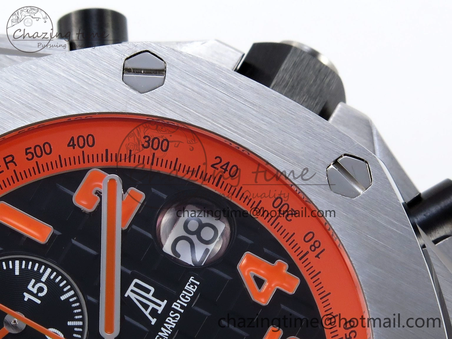 ROYAL OAK OFFSHORE 42MM VOLCANO SS APF 1:1 BEST EDITION BLACK DIAL ORANGE MARKERS ON BLACK LEATHER STRAP A7750