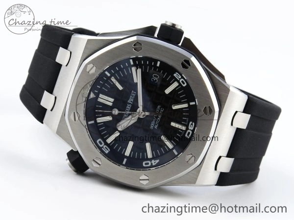 ROYAL OAK OFFSHORE DIVER 15710 IPF 1:1 BEST EDITION BLACK DIAL ON BLACK RUBBER STRAP SA3120 SUPER CLONE
