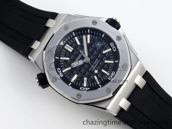 ROYAL OAK OFFSHORE DIVER 15710 IPF 1:1 BEST EDITION BLACK DIAL ON BLACK RUBBER STRAP SA3120 SUPER CLONE