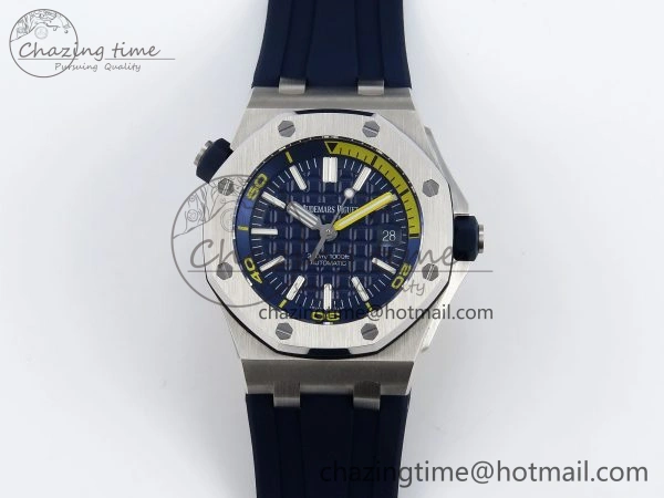 ROYAL OAK OFFSHORE DIVER 15710 IPF 1:1 BEST EDITION BLUE DIAL ON BLUE RUBBER STRAP SA3120 SUPER CLONE