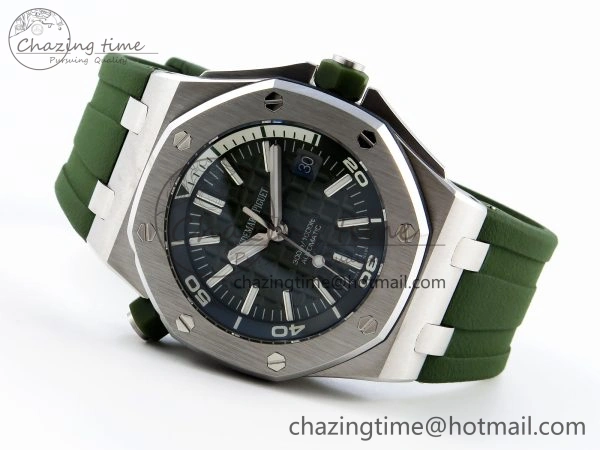 ROYAL OAK OFFSHORE DIVER 15710 IPF 1:1 BEST EDITION GREEN DIAL ON GREEN RUBBER STRAP SA3120 SUPER CLONE