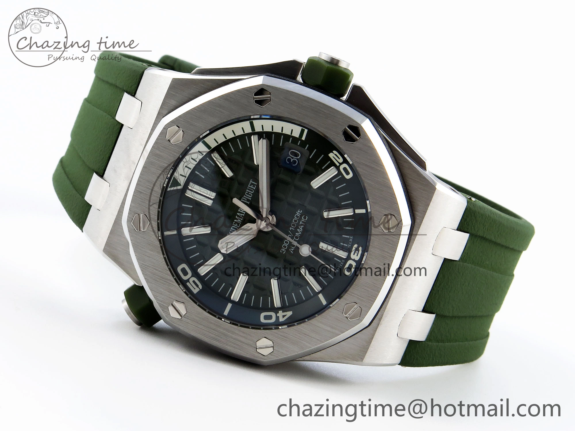 ROYAL OAK OFFSHORE DIVER 15710 IPF 1:1 BEST EDITION GREEN DIAL ON GREEN RUBBER STRAP SA3120 SUPER CLONE