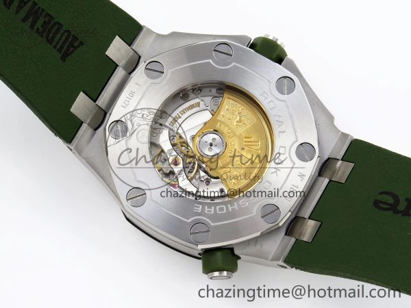 ROYAL OAK OFFSHORE DIVER 15710 IPF 1:1 BEST EDITION GREEN DIAL ON GREEN RUBBER STRAP SA3120 SUPER CLONE