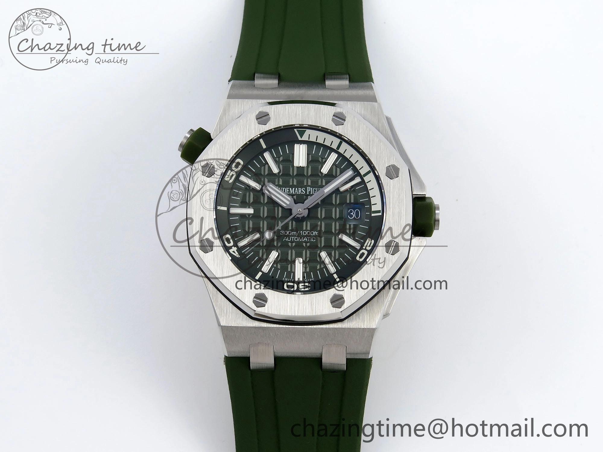 ROYAL OAK OFFSHORE DIVER 15710 IPF 1:1 BEST EDITION GREEN DIAL ON GREEN RUBBER STRAP SA3120 SUPER CLONE