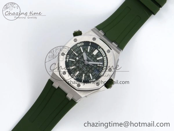 ROYAL OAK OFFSHORE DIVER 15710 IPF 1:1 BEST EDITION GREEN DIAL ON GREEN RUBBER STRAP SA3120 SUPER CLONE