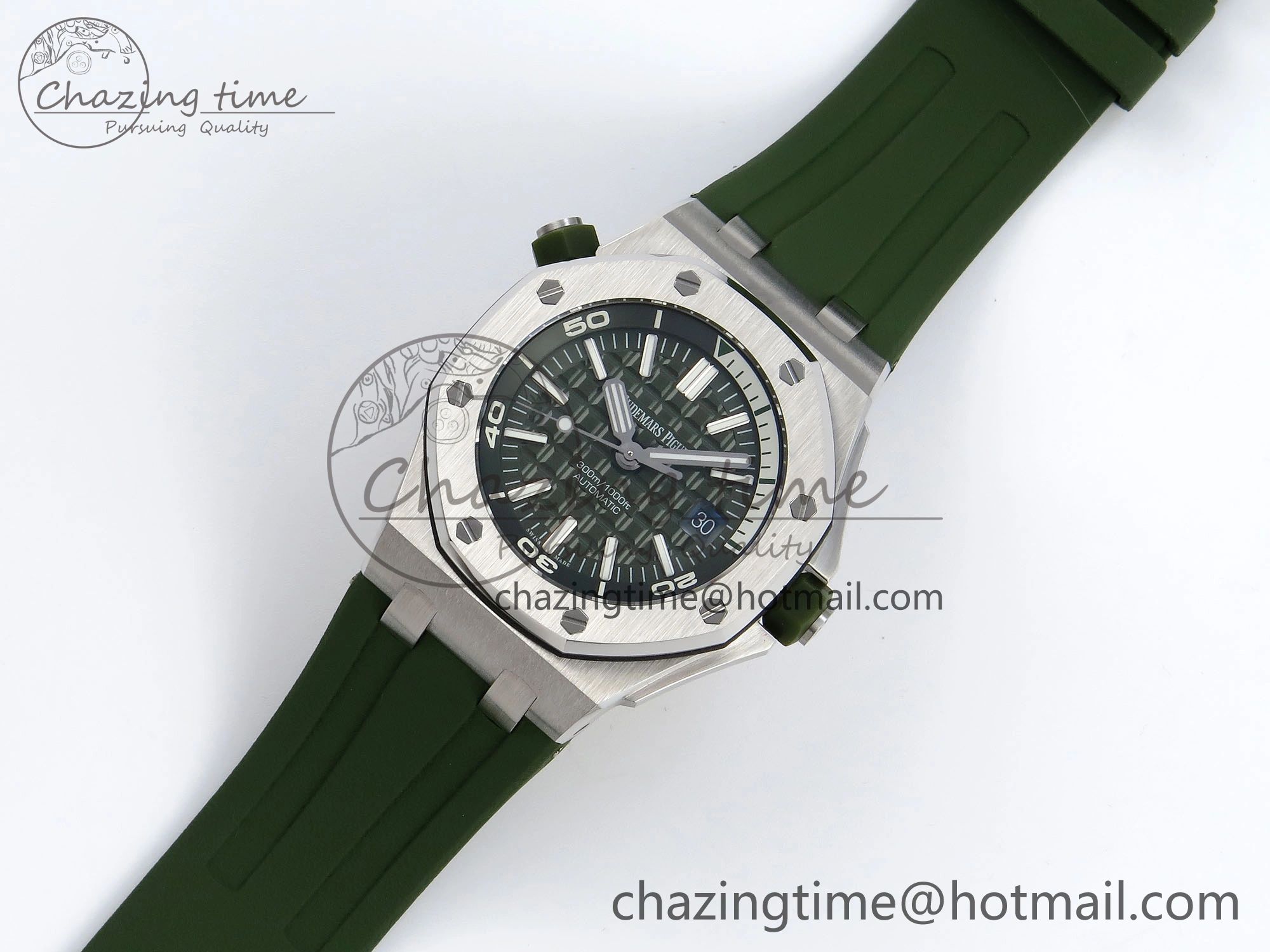 ROYAL OAK OFFSHORE DIVER 15710 IPF 1:1 BEST EDITION GREEN DIAL ON GREEN RUBBER STRAP SA3120 SUPER CLONE