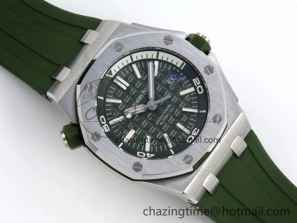 ROYAL OAK OFFSHORE DIVER 15710 IPF 1:1 BEST EDITION GREEN DIAL ON GREEN RUBBER STRAP SA3120 SUPER CLONE