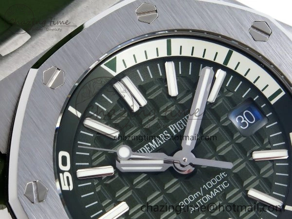 ROYAL OAK OFFSHORE DIVER 15710 IPF 1:1 BEST EDITION GREEN DIAL ON GREEN RUBBER STRAP SA3120 SUPER CLONE