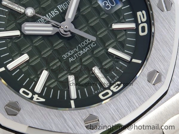 ROYAL OAK OFFSHORE DIVER 15710 IPF 1:1 BEST EDITION GREEN DIAL ON GREEN RUBBER STRAP SA3120 SUPER CLONE