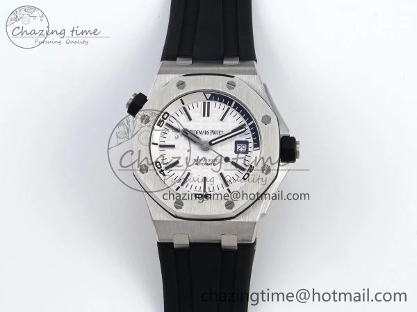 ROYAL OAK OFFSHORE DIVER 15710 IPF 1:1 BEST EDITION WHITE DIAL ON BLACK RUBBER STRAP SA3120 SUPER CLONE