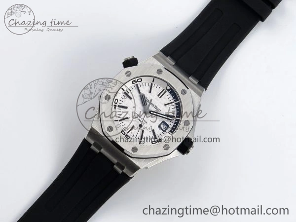 ROYAL OAK OFFSHORE DIVER 15710 IPF 1:1 BEST EDITION WHITE DIAL ON BLACK RUBBER STRAP SA3120 SUPER CLONE
