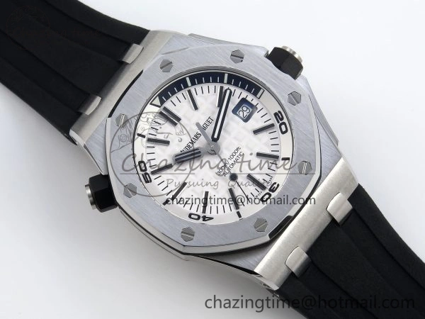 ROYAL OAK OFFSHORE DIVER 15710 IPF 1:1 BEST EDITION WHITE DIAL ON BLACK RUBBER STRAP SA3120 SUPER CLONE