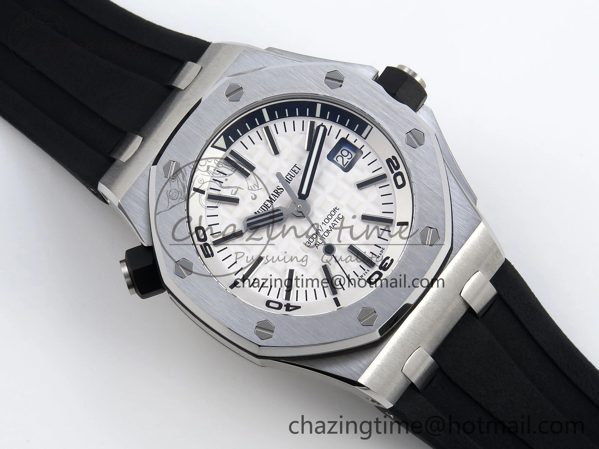 ROYAL OAK OFFSHORE DIVER 15710 IPF 1:1 BEST EDITION WHITE DIAL ON BLACK RUBBER STRAP SA3120 SUPER CLONE