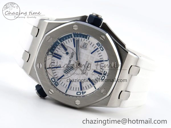 ROYAL OAK OFFSHORE DIVER 15710 IPF 1:1 BEST EDITION WHITE DIAL ON WHITE RUBBER STRAP SA3120 SUPER CLONE