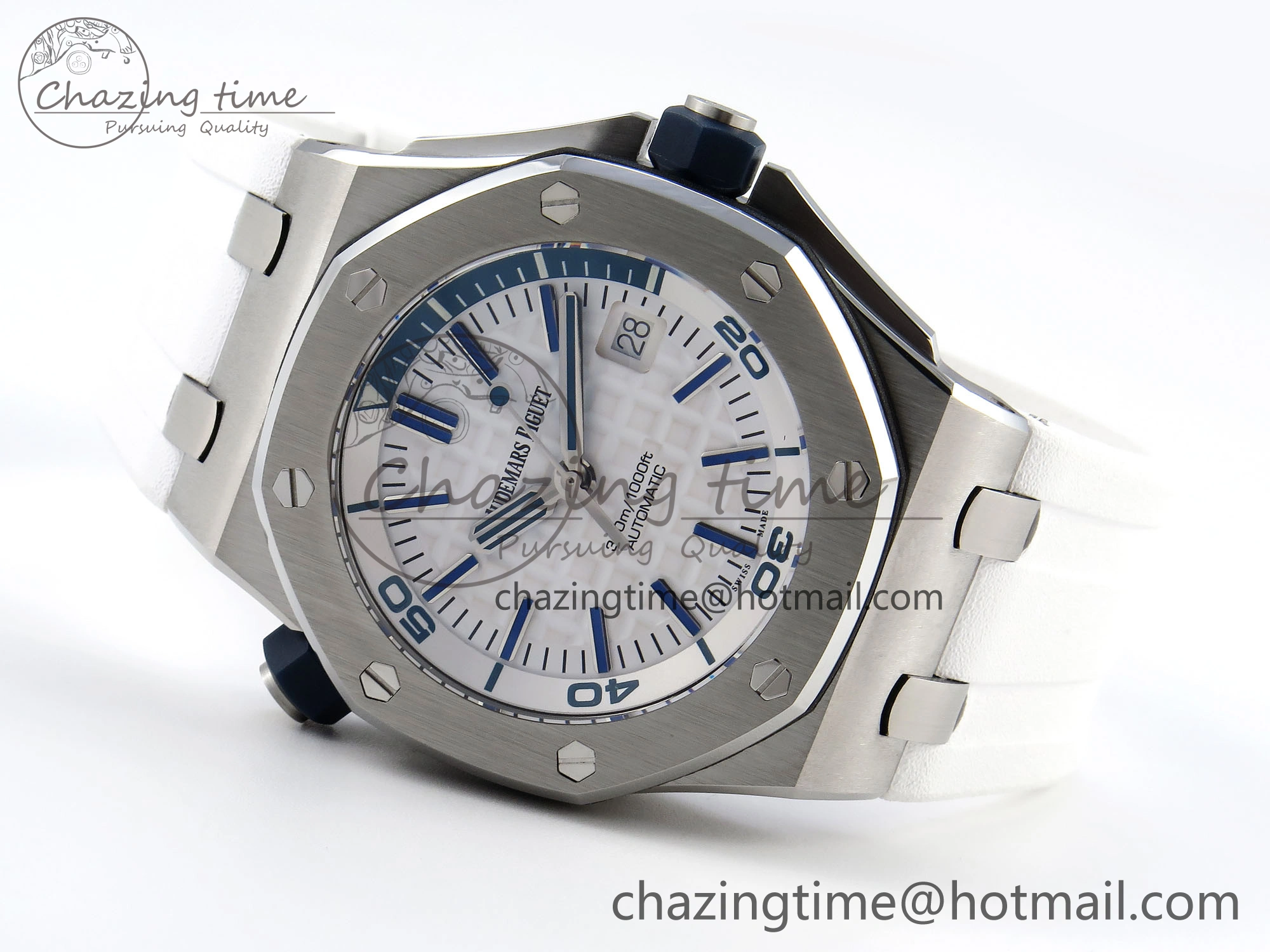 ROYAL OAK OFFSHORE DIVER 15710 IPF 1:1 BEST EDITION WHITE DIAL ON WHITE RUBBER STRAP SA3120 SUPER CLONE
