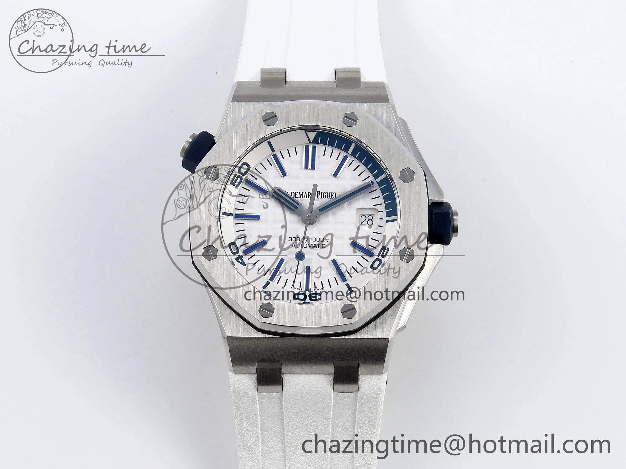ROYAL OAK OFFSHORE DIVER 15710 IPF 1:1 BEST EDITION WHITE DIAL ON WHITE RUBBER STRAP SA3120 SUPER CLONE