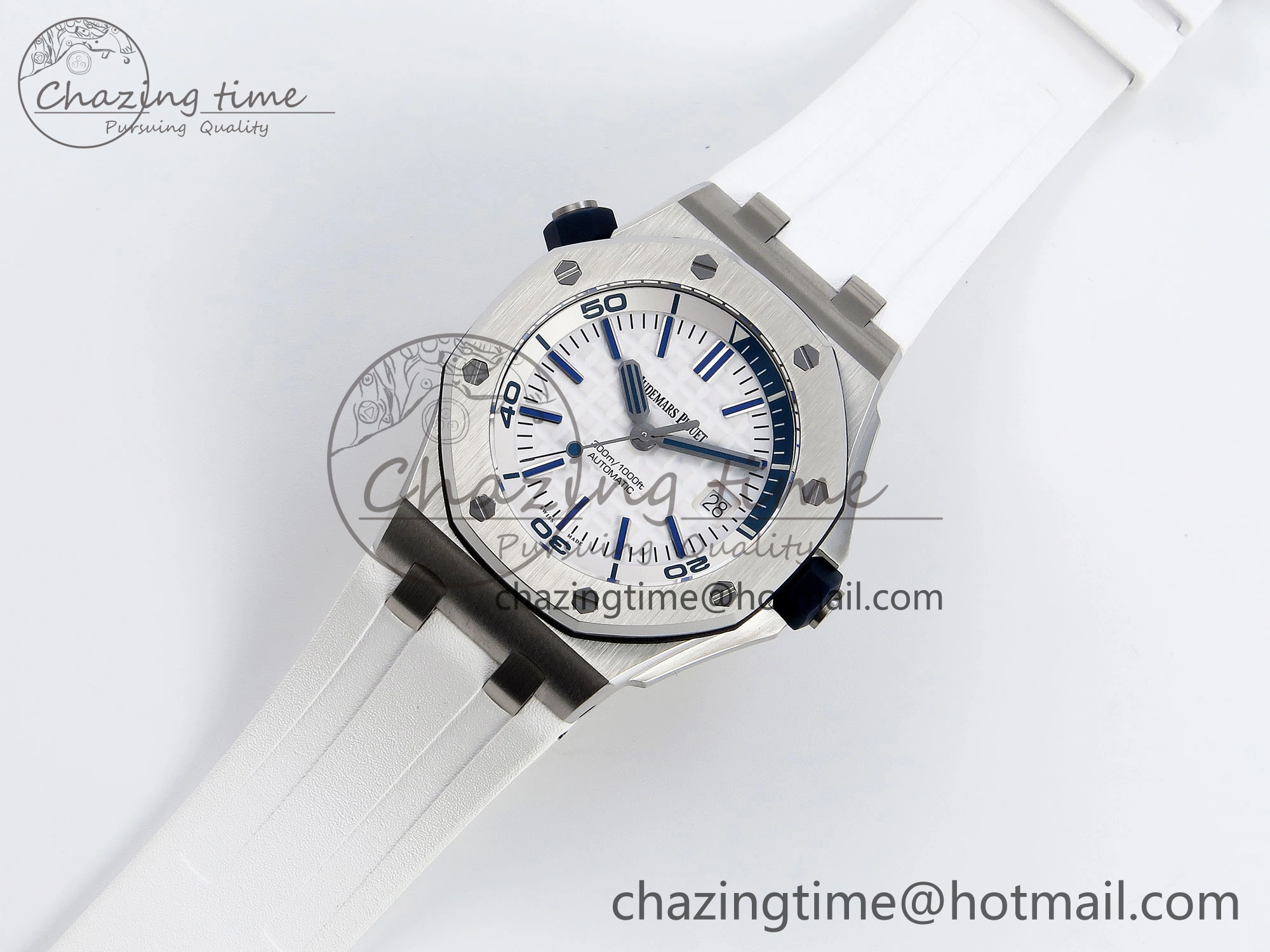 ROYAL OAK OFFSHORE DIVER 15710 IPF 1:1 BEST EDITION WHITE DIAL ON WHITE RUBBER STRAP SA3120 SUPER CLONE