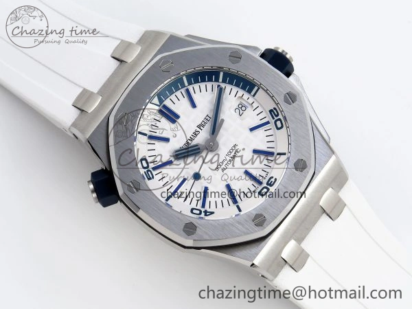ROYAL OAK OFFSHORE DIVER 15710 IPF 1:1 BEST EDITION WHITE DIAL ON WHITE RUBBER STRAP SA3120 SUPER CLONE