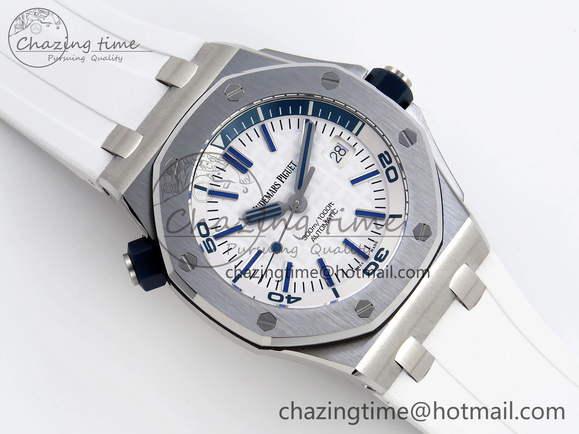 ROYAL OAK OFFSHORE DIVER 15710 IPF 1:1 BEST EDITION WHITE DIAL ON WHITE RUBBER STRAP SA3120 SUPER CLONE