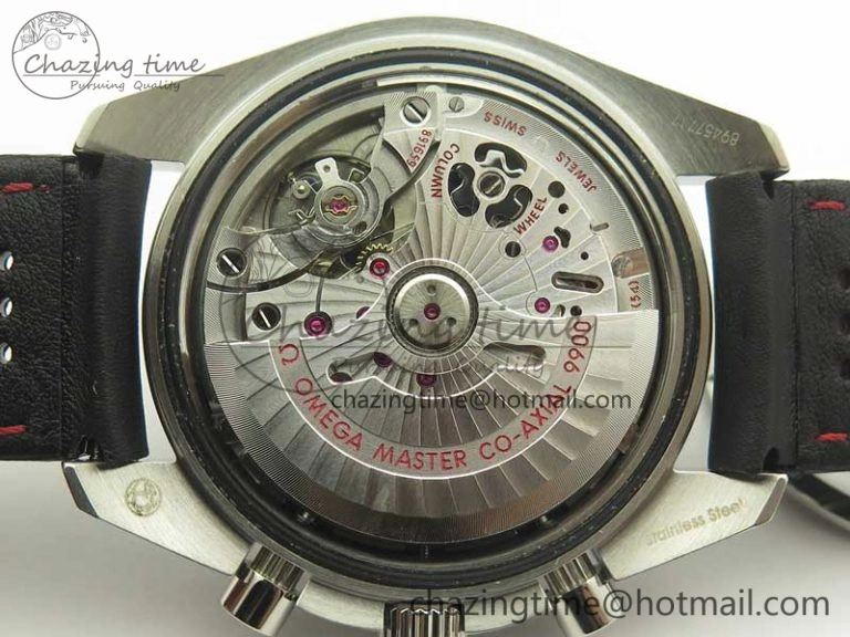 Racing Master Chronometer OMF 1:1 Best Edition Black Dial Orange Hand on Black Leather Strap A9300