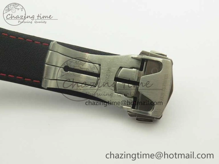 Racing Master Chronometer OMF 1:1 Best Edition Black Dial Orange Hand on Black Leather Strap A9300